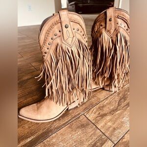 Fringe Tan Leather Boots Liberty black